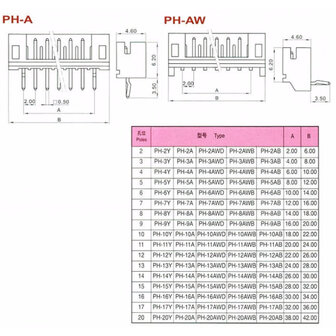 PH2.0 6-polige Female Connector Set 10 stuks met 60 Krimpcontacten