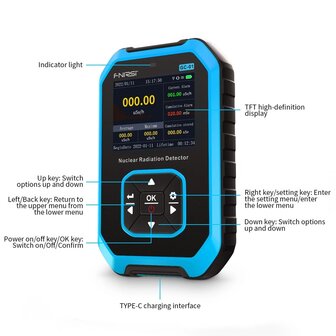 FNIRSI GC-01 Stralingsmeter Geigerteller Nucleaire Stralingsdetector met LCD en Alarm kleur Blauw
