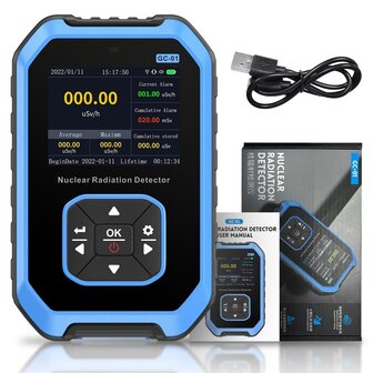 FNIRSI GC-01 Stralingsmeter Geigerteller Nucleaire Stralingsdetector met LCD en Alarm kleur Blauw