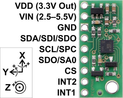 LSM6DS33 3D Accelerometer and Gyro Carrier with Voltage Regulator  Pololu 2736