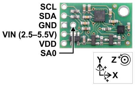 MinIMU-9 v5 Gyro, Accelerometer, and Compass (LSM6DS33 and LIS3MDL Carrier)  Pololu 2738