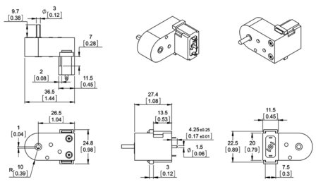 120:1 Mini Plastic Gearmotor, Offset 3mm D-Shaft Output, Extended Motor Shaft Pololu 1516