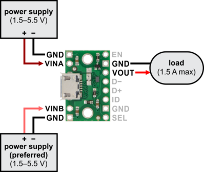 FPF1320 Power Multiplexer Carrier with USB Micro-B Connector Pololu 2594