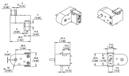 120:1 Mini Plastic Gearmotor HP, Offset 3mm D-Shaft Output Pololu 1512