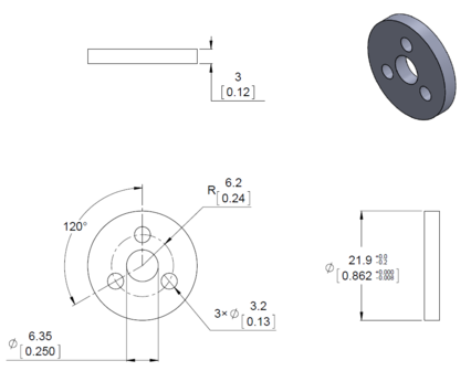 Aluminum Scooter Wheel Adapter for 6mm Shaft  Pololu 2674