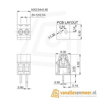 Schroefterminal 4-voudig recht pitch 2.54mm