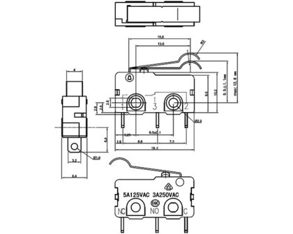 Snap-Action Switch with 15.6mm Bump Lever: 3-Pin, SPDT, 5A Pololu 1405