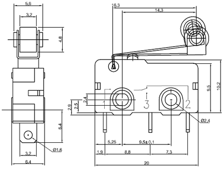 Snap-Action Switch with 16.3mm Roller Lever: 3-Pin, SPDT, 5A Pololu 1404