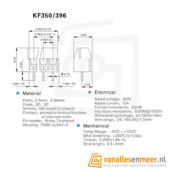 Schroefterminal 3-voudig recht pitch 3.5mm KF350-3P