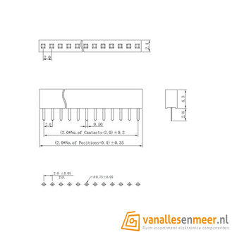 Headerpins female socket 1x40 pitch 2.0mm 