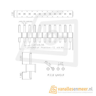 Header male 40 pins Pitch 1.27mm 