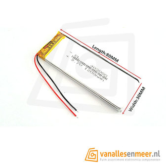 Lithium Ion Polymer batterij - 3,7 V 1200mAh 80x30x4mm