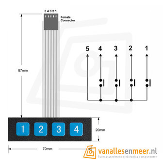 1&times;4 Membrane matrix keypad Paneel