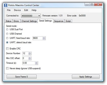 Mini Maestro 12-Channel USB Servo Controller (Assembled) Pololu 1352