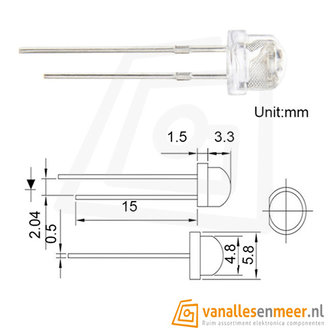 5mm led helder UV Paars  395nm-400nm