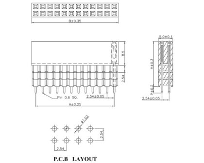 Stackable 0.100&Prime; Female Header with Extra 0.3&Prime; Spacer: 2x20-Pin, Straight Pololu 2749