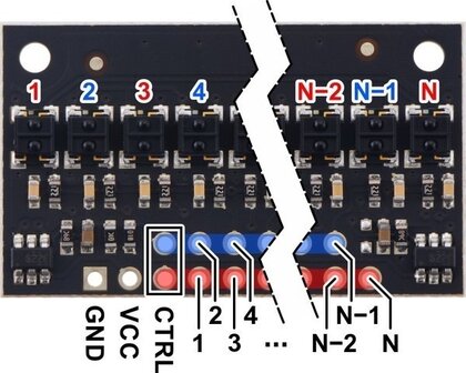 QTRX-HD-31RC Reflectiesensor Array: 31-kanaals, 4 mm, RC-uitgang, lage stroom  Pololu 4331