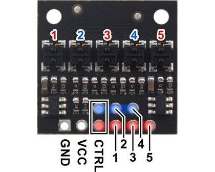 QTRX-HD-05A Reflectiesensor Array: 5-kanaals, 4 mm pitch, analoge output, lage stroom Pololu 4405