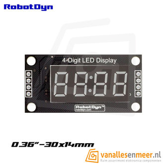 4-Digit LED Display, Geel, klok, 7-segments, TM1637, 30x14mm 