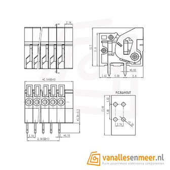 Terminal 5-voudig  pitch 2.54mm KF141R 5p