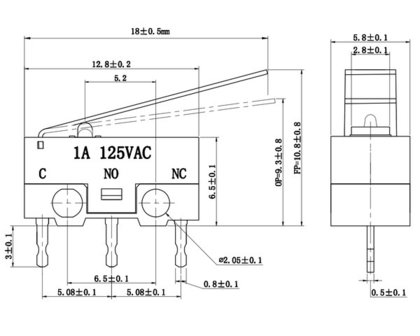 Mini Snap-Action Switch with 13.5mm Lever: 3-Pin, SPDT, 1A Pololu 1528