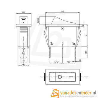 KCD3 Tuimelschakelaar DPST verlicht smal 250V