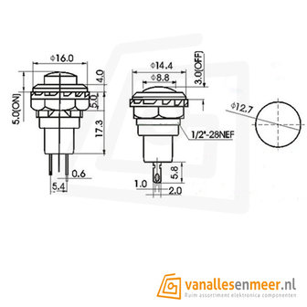 Drukcontact 12mm rond 250V/1,5A Momentary DC227