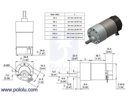 50:1 Metal Gearmotor 37Dx70L mm with 64 CPR Encoder Pololu 2824