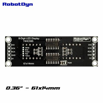 8-Digit LED Display Blauw 7-segments, decimale punten, 61x14mm, 74HC595