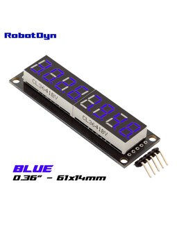 8-Digit LED Display Blauw 7-segments, decimale punten, 61x14mm, 74HC595