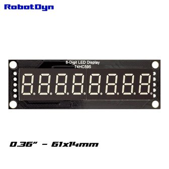 8-Digit LED Display Geel 7-segments, decimale punten, 61x14mm, 74HC595