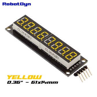 8-Digit LED Display Geel 7-segments, decimale punten, 61x14mm, 74HC595