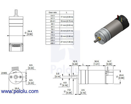 47:1 Metal Gearmotor 25Dx67L mm HP 12V with 48 CPR Encoder Pololu 4865