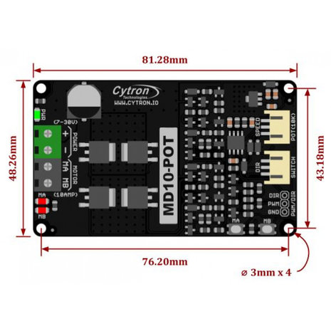 10 Amp 7V-30V Potentiometer & Switch Control DC Motor Driver MD10-Pot Cytron 