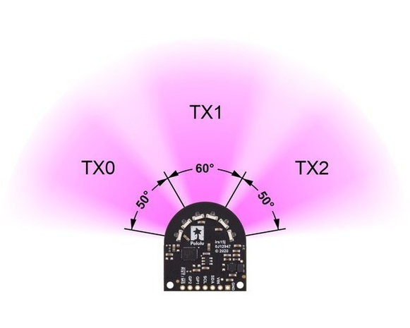 3-Channel Wide FOV Time-of-Flight Distance Sensor Using OPT3101 Pololu 3412