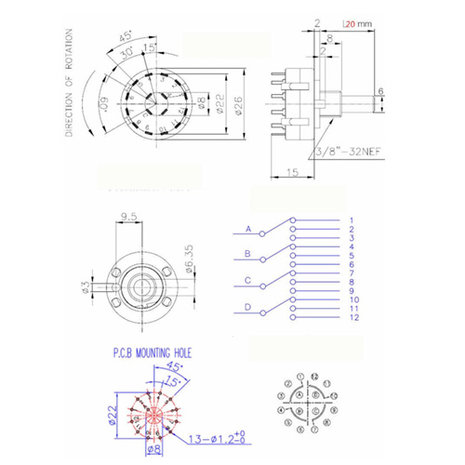 ROTARY SWITCH 4 POLE 3 POSITION RS26