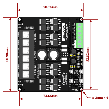 20Amp 6V-30V DC Motor Driver (2 Channels)  MDD20A Cytron 