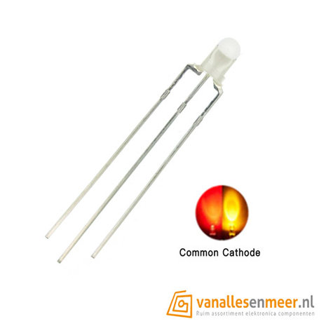 3mm led Bi-Color Geel-Rood Common Cathode Diffuus