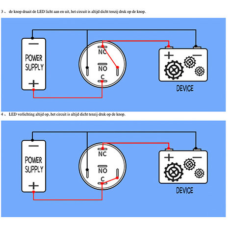 12V Power LED druk schakelaar 16mm Self-reset