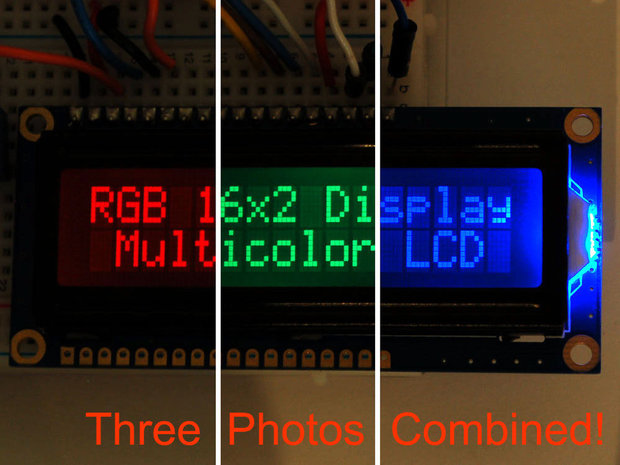 RGB backlight negative LCD 16x2 + extras - RGB on black van Adafruit 399