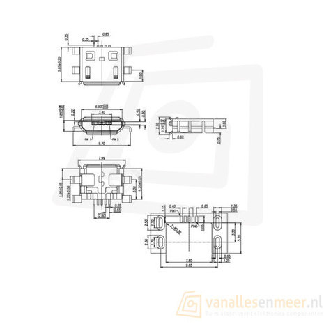 female micro-USB socket 4 legs