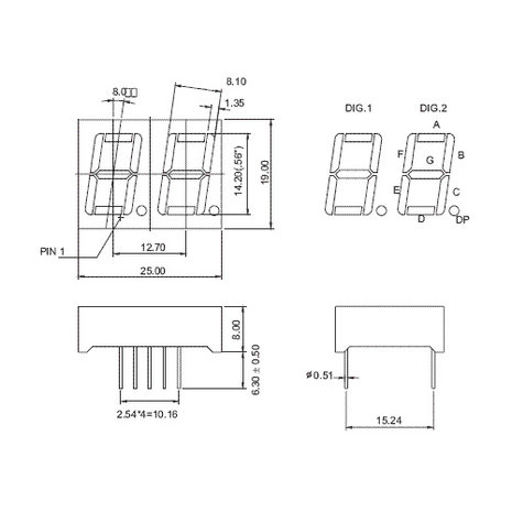 7 Segment 2 digits LED display Wit CC 0.56 inch