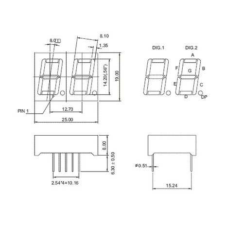 7 Segment 2 digits LED display Groen CC 0.56 Inch