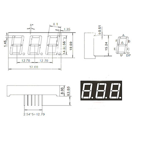 7 Segment 3 digits LED display Wit CC 0.56 Inch