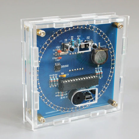 Diy ds1302 roterende led elektronische digitale klok met temperatuur kit met Behuizing