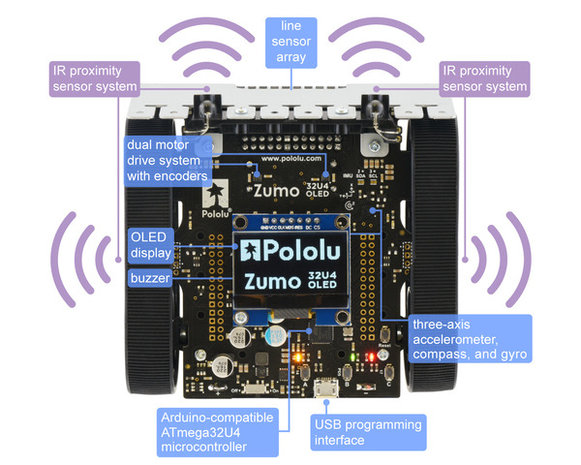 Zumo 32U4 OLED Robot (Assembled with 100:1 HP Motors) Pololu 4993