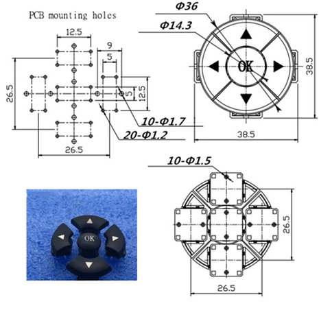 1set A14 pet 5 Weg Richting Combinatie Schakelaar B3F-4055 Met Pijl Oke Knop 