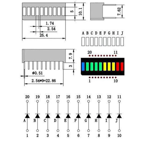 LED Balk 10 segments Multi color