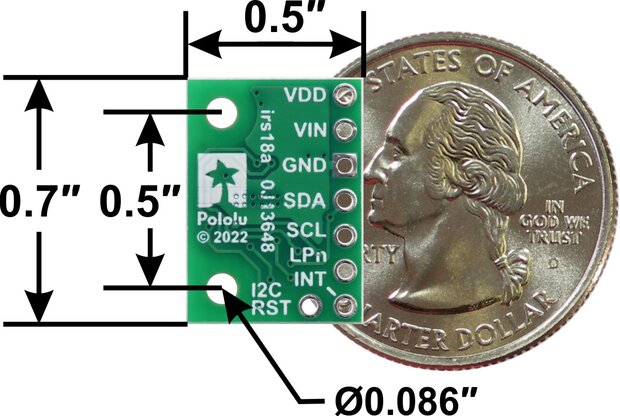 VL53L5CX Time-of-Flight 8×8-Zone Distance Sensor Carrier with Voltage Regulator, 400cm Max Pololu 3417