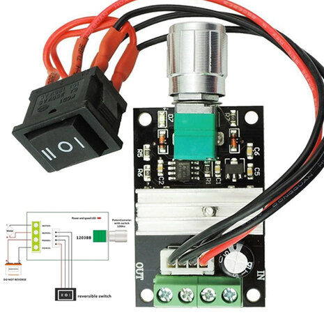 DC6-28V 3A PWM Motor Speed Controller met schakelaar